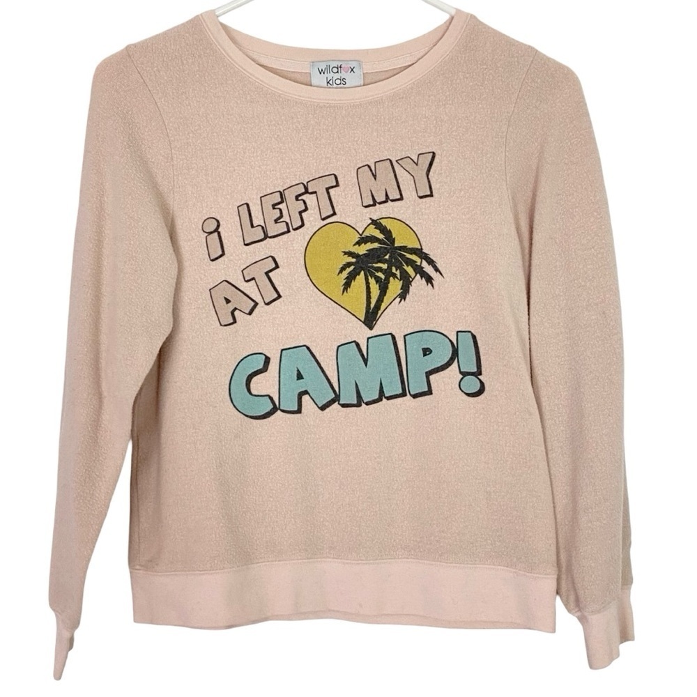 WILDFOX Kids Fuzzy Sweatshirt Girls Size 12 Pullover I Left Mt Heart At Camp Top